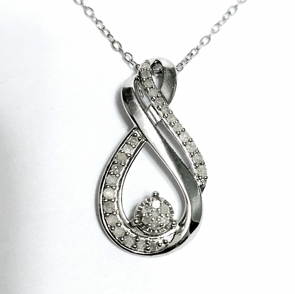Diamond drop Silver Necklace 18" - Picture 8 of 9